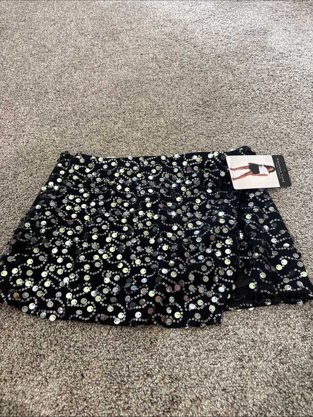 Black Sequin Skort with Iridescent Dot Embellishment
